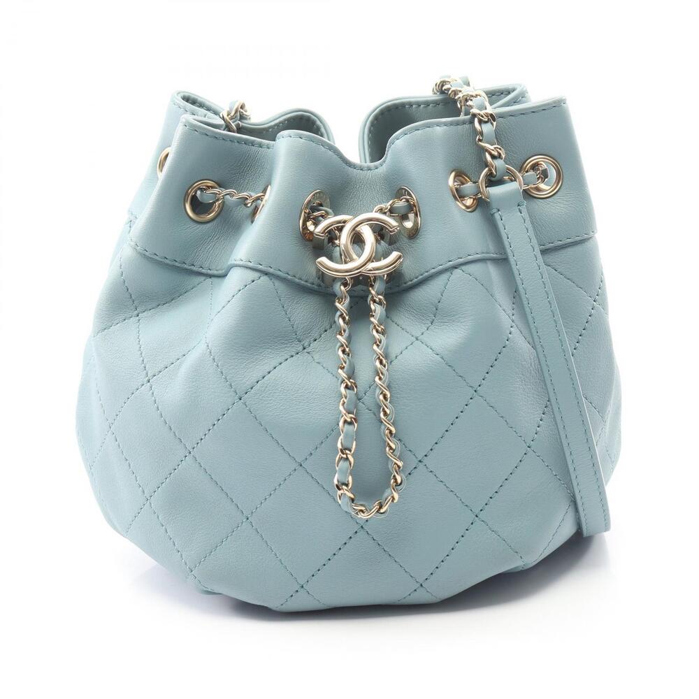 Chanel Matelasse Drawstring Shoulder Bag Lambskin Sheepskin Leather Green